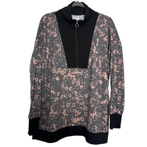 Cuddl Duds Women's Size 2X Half Zip Henley Pullover Black Brown Floral